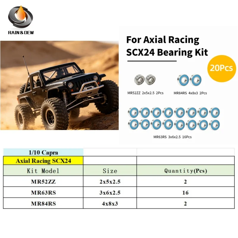 20Pcs Micro Bearing Seal Shield Cap Replacement Upgrade For Axial SCX24 Mini Crawler RC Car Accessories 2x5x2.5 3x6x2.5 4x8x3