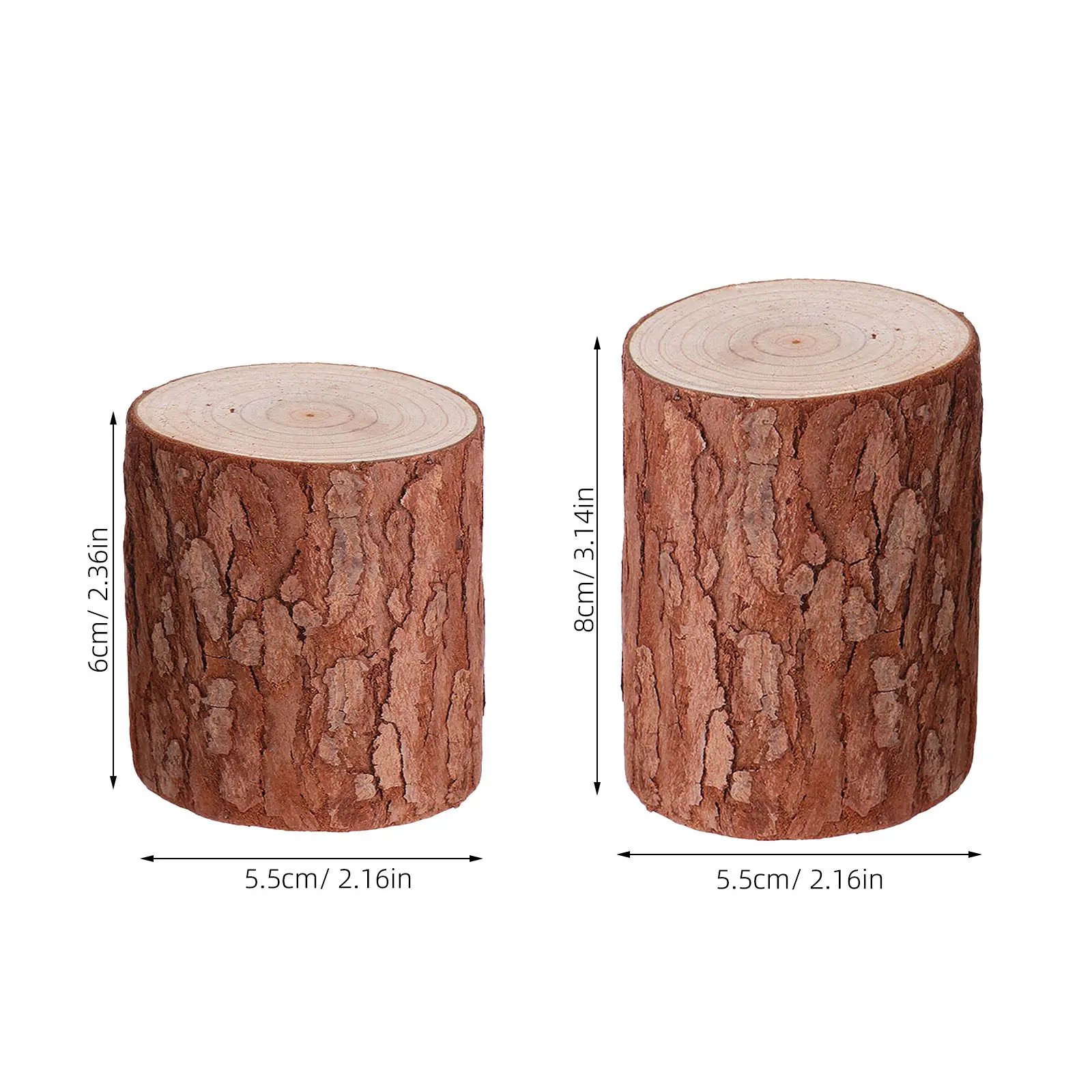 2Pcs Wooden Stump Decor Set Mini Scene Stump Natural Fir Wood Log Props for Photography Garden Room House Shelf Bar Counter