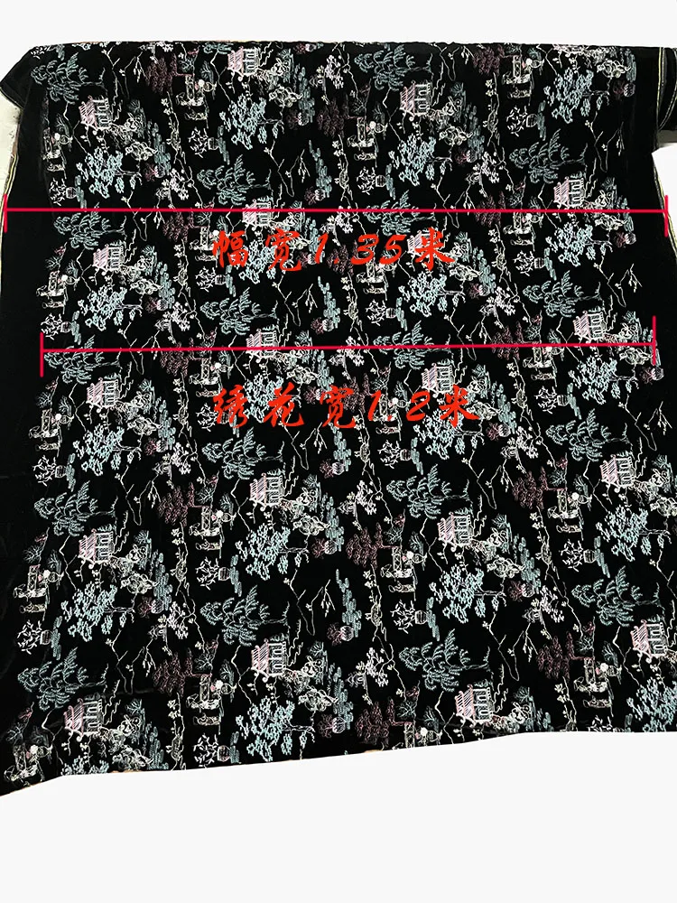 Elegant Heavy Industry High Quality Real Velvet Embroidery Designer Fabric Chinese Lanting Character Silk Cheongsam Qipao Cloth