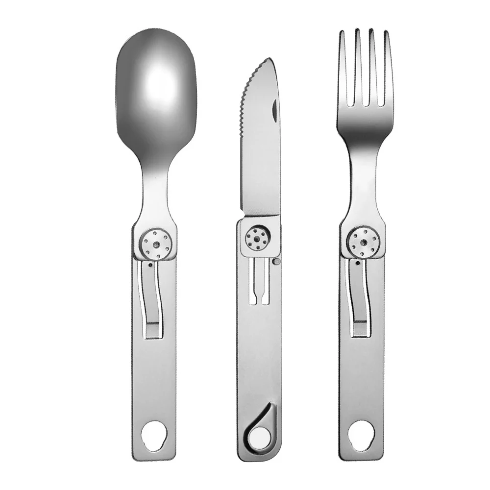 Cuchillo y tenedor 3 en 1, juego de vajilla para exteriores, campo de acampada de acero inoxidable, equipo multifuncional exquis