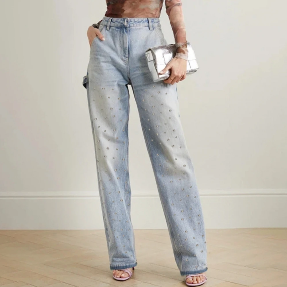 

Women High Waist Wide Leg Pants Shiny Straight Pants Long Palazzo Casual Trendy Trousers 2024 Spring Autumn Winter New Jeans