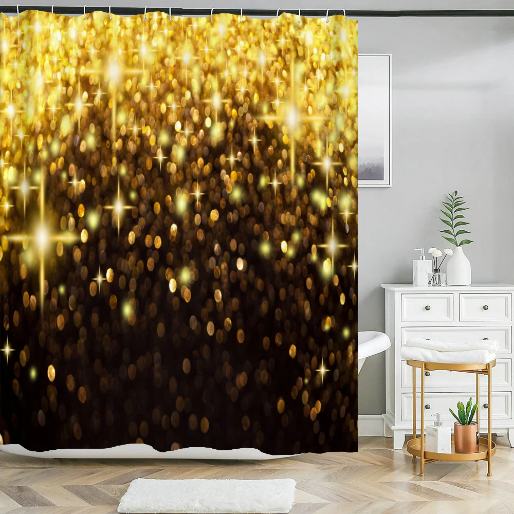 Black Golden Glitter Shiny Art Print Shower Curtain Waterproof Fabric Creative Bathroom Curtain Home Decor Bath Screen with Hook