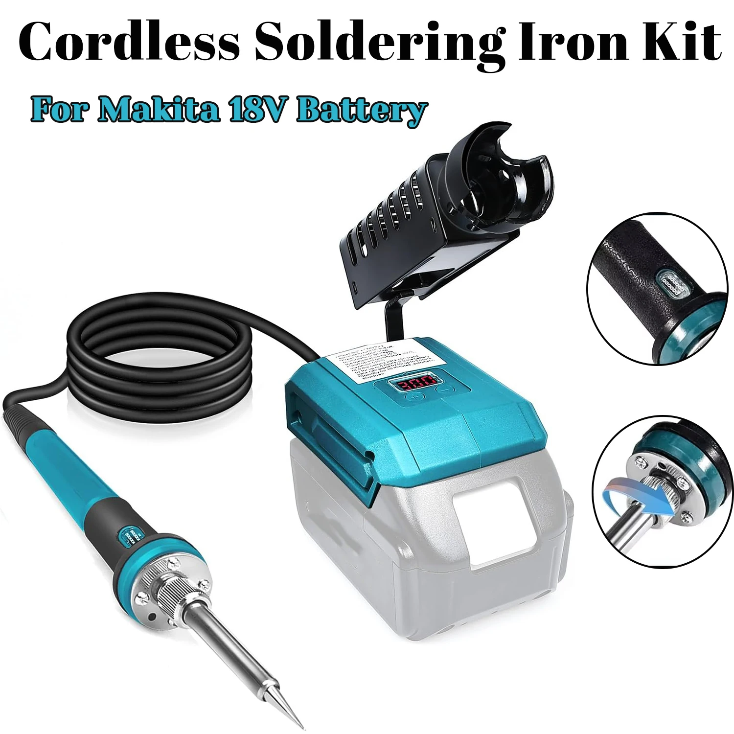 Cordless 60W Soldering Iron Kit for Makita 18V LXT, LED Digital 300-510℃, for BL1830/BL1860, Battery Not Included