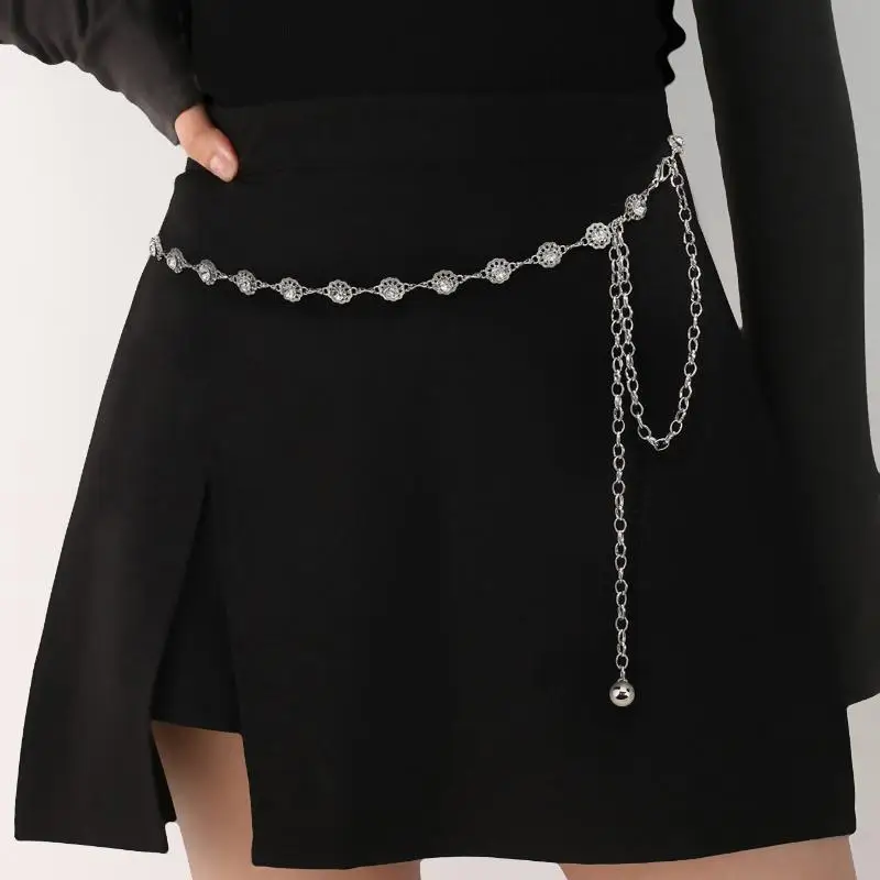 Fashion Metal Pearl Flower Waist Chain For Women Exquisite Gold Geometric Hollow Belly Chain Jewelry Gifts