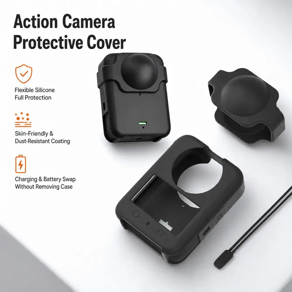 Silicone Protective Case for DJI Osmo 360 II Action Camera Anti-Dust Sleeve Cover with Quick Release Cutout Fast Battery Access
