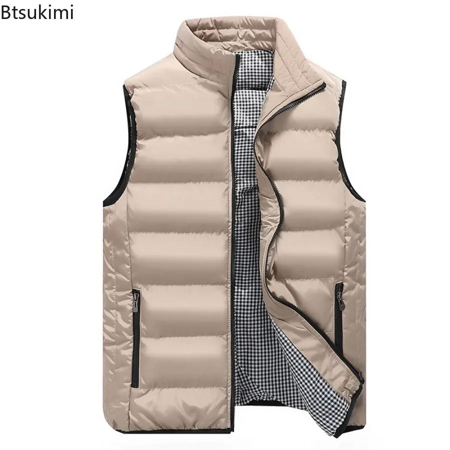 New 2025 Autumn Winter Men's Warm Vest Jacket Solid Sleeveless Down Cotton Waistcoat Jacket Male Casual Vest Coat Plus Size 5XL