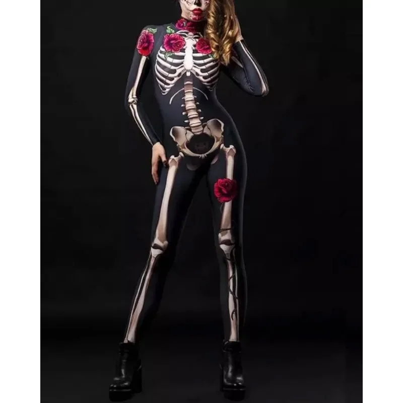 Rose Skeleton Adult Child Scary Cosplay Costume Halloween Dress Sexy Jumpsuit Carnival Party Baby Girl Rompers Day of The Dead