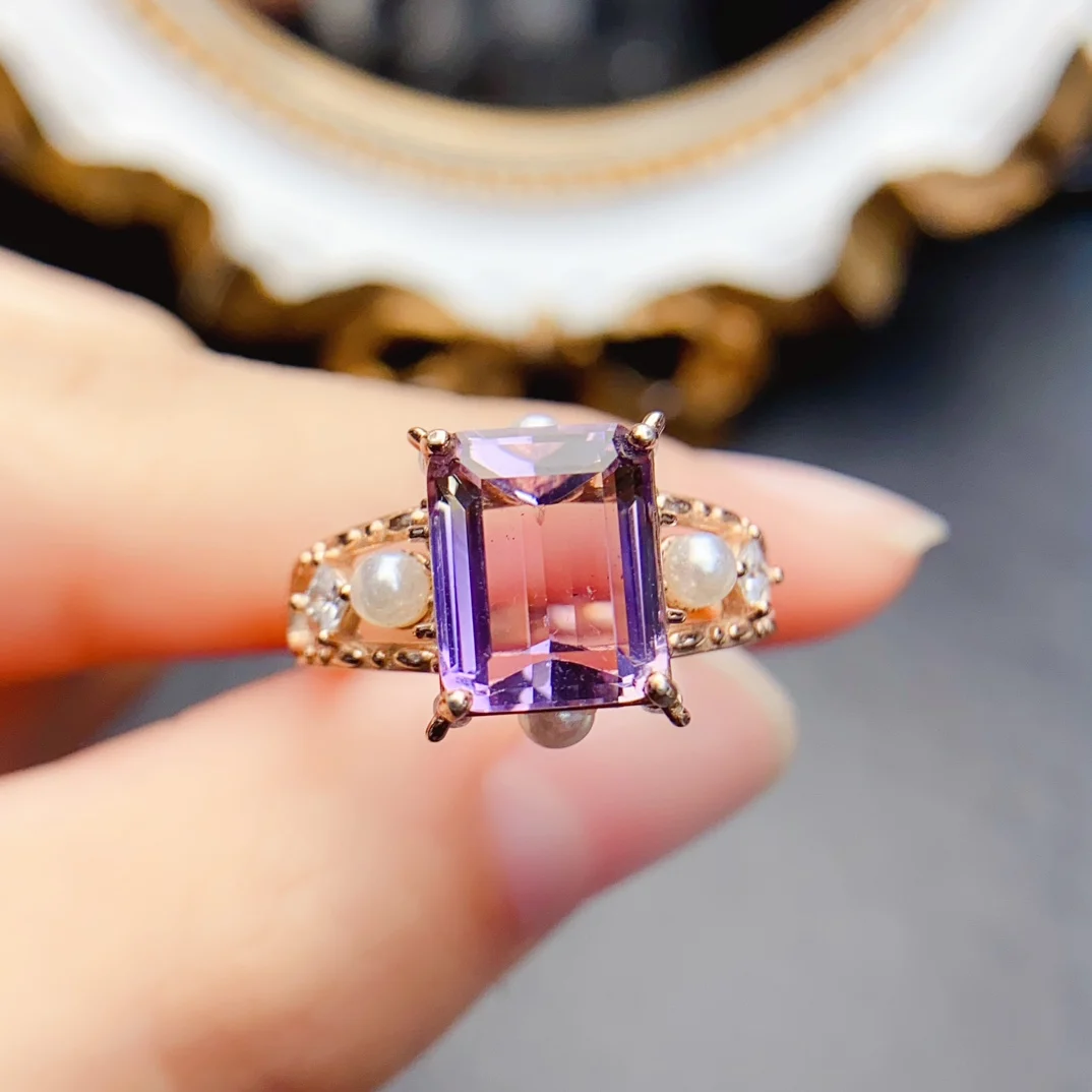 FS 8*10mmNatural Ametrine Fashion Ring for Women S925 Sterling Silver Charm Fine Party Weddings Jewelry With Certificate MeiBaPJ