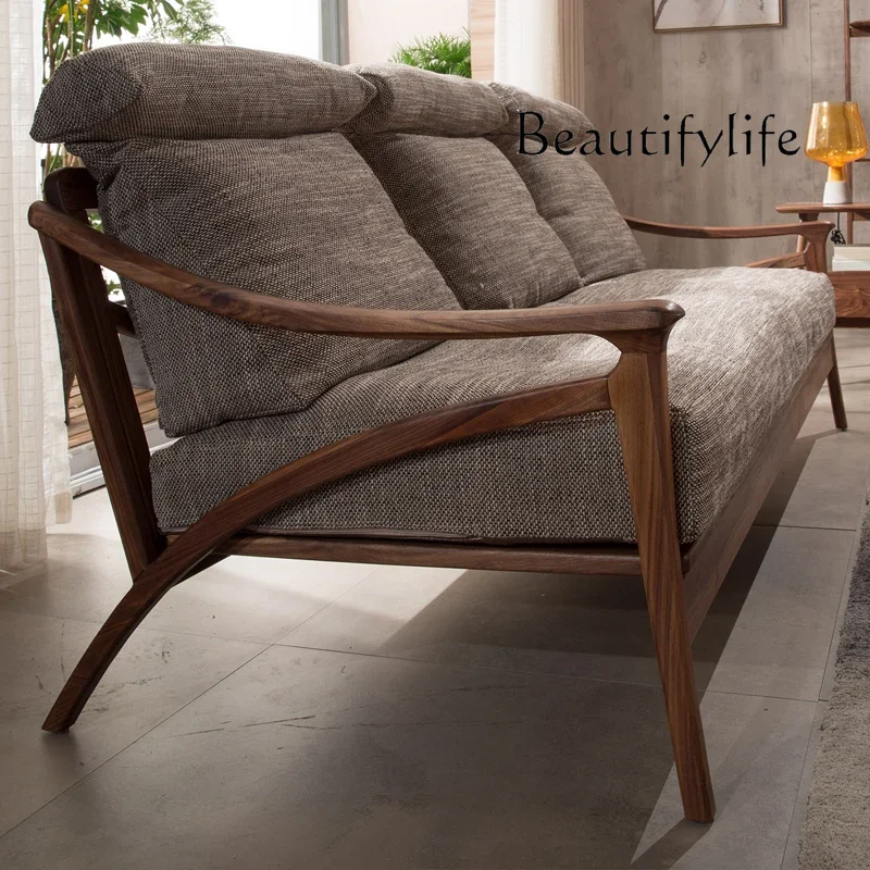 

Modern minimalist living room full solid wood fabric straight sofa