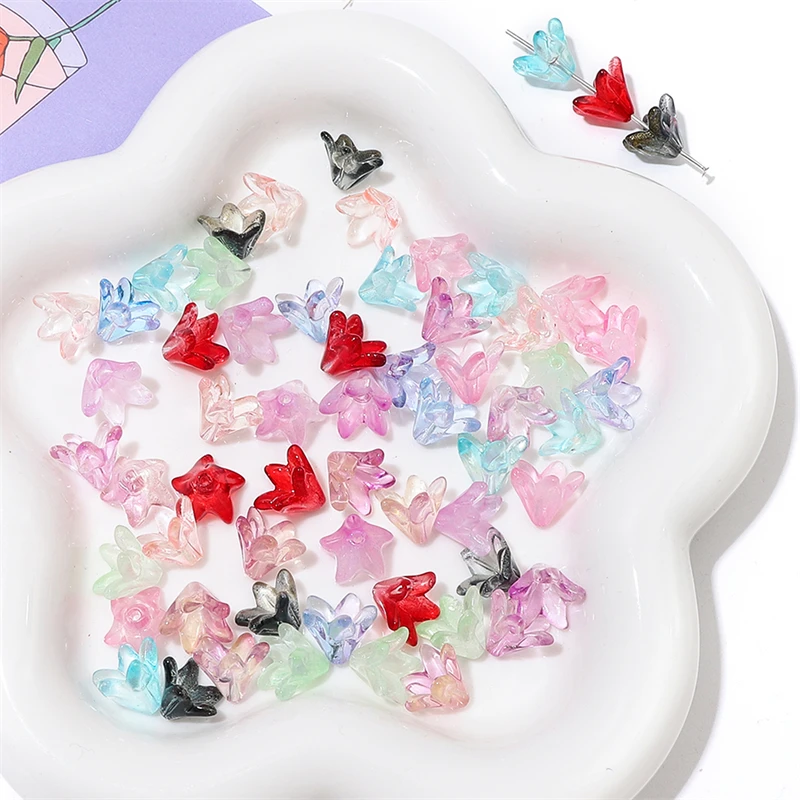 

New Design Lily Glass Beads Handmade Material 10x13mm Gradient Loose Pendant Jewelry Accessories For Earring DIY Charms Beads