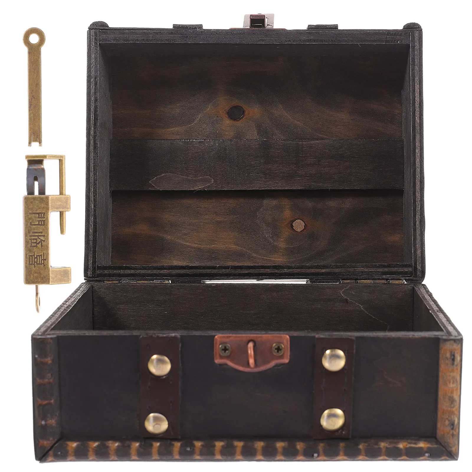 

Vintage Wooden Jewelry Box Retro Trinket Storage Case with Lock Jewelry Organizer Sundries Storage Container