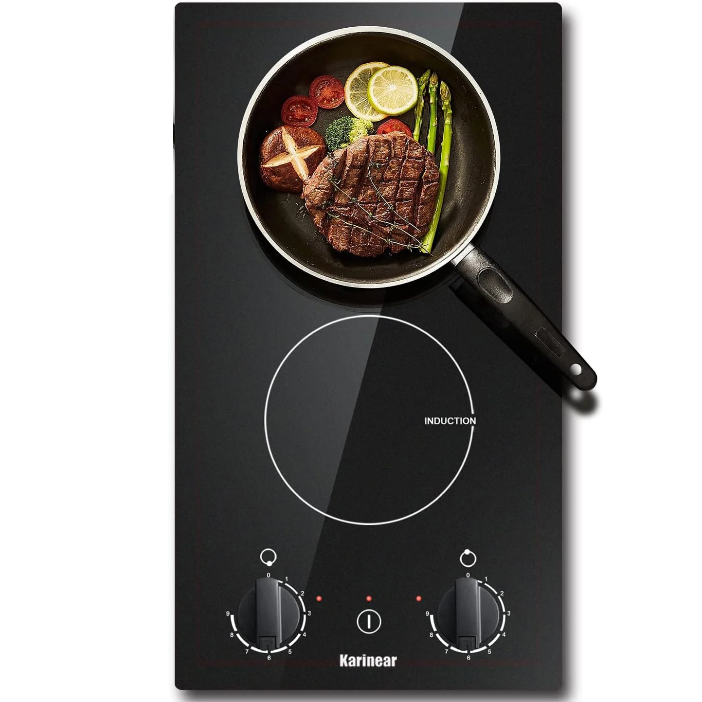 Karinear Built-in Induction Cooktop with 2 Burners, 30 cm, Induction Hob with Plug and Knob Control