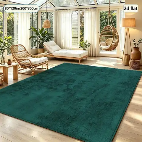 Retro Vintage-Style Turquoise Solid Color Textured Carpet Floor Mat for Home Living Room and Bedroom Decoration