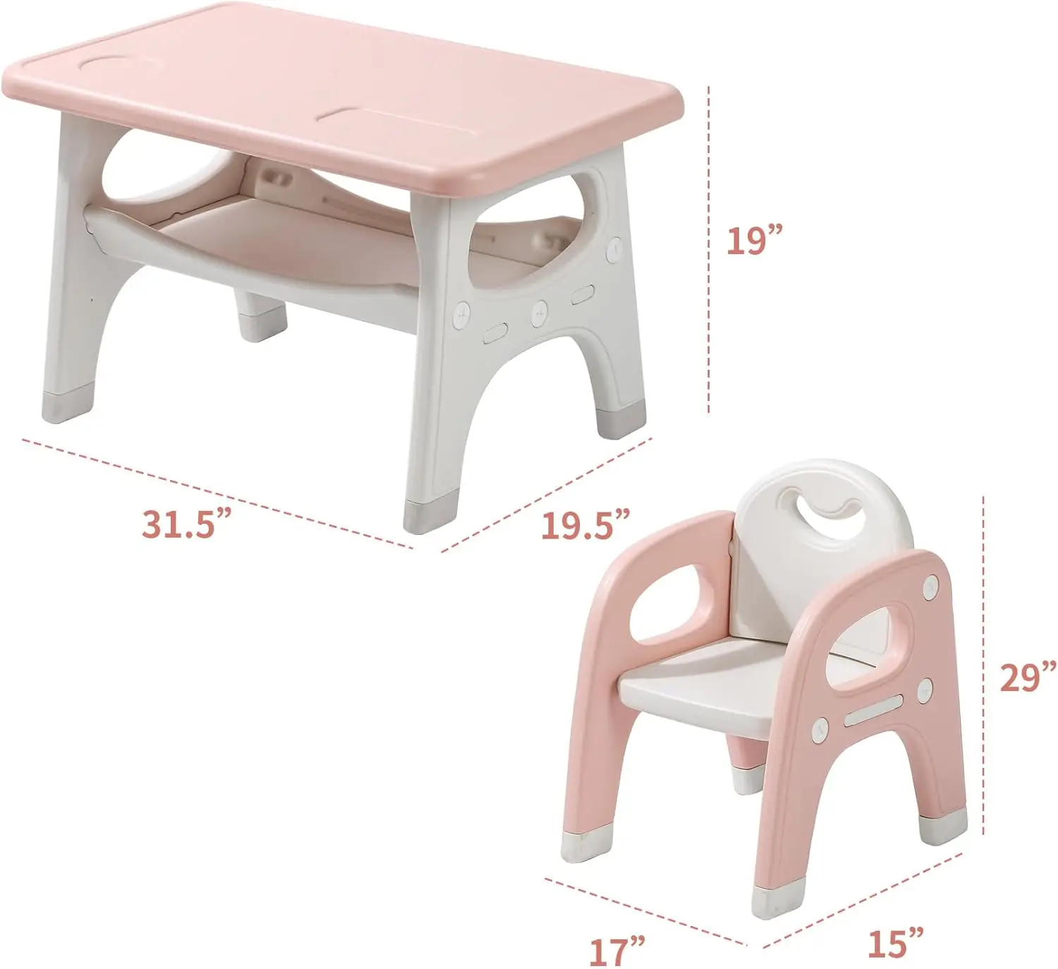 Table and 2 Chairs Set, Toddlers Table and Chairs Set with Large Built-in Storage Shelf, Kids Activity Table for Reading, Drawin