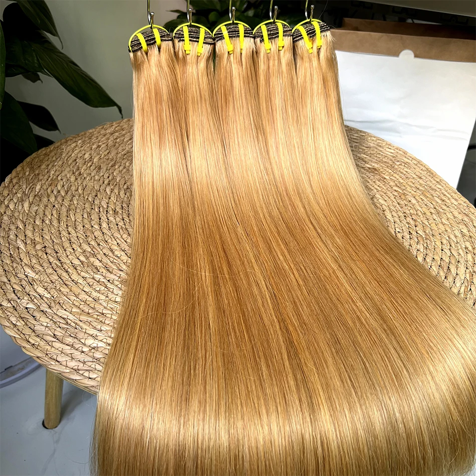 

Yiwigs 12A Grade#27 Double Drawn Honey Blonde Color 100% Human Hair Bundles Bone Straight 10-30 inches Raw Hair Weave Extensions
