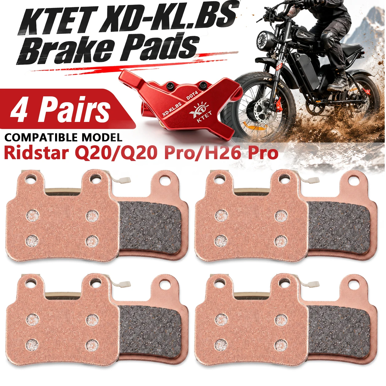 XD-KLBS-DOT4 Brake Pads Semi-Metal Disc for Ridstar Q20 YVY C20 Max, Hydraulic Caliper Replacement Part