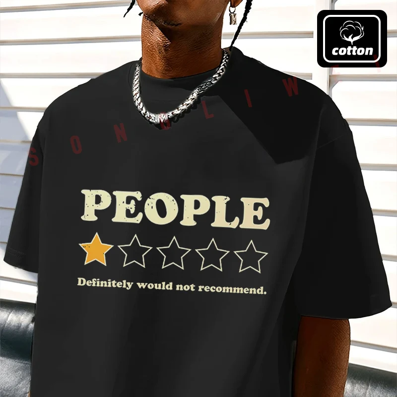 

People 1 Star Review Design Moto T-Shirt Men's Black Cotton TShirt New Summer Casual O-neck Short Sleeve Tees