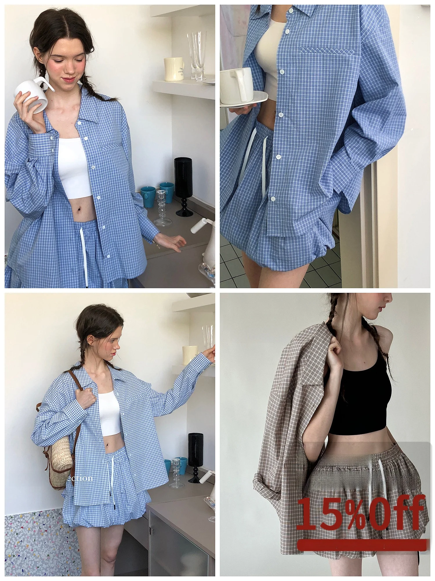 

Soft Shirt Jacket Color Woven Pleated Date Museum Soft Cotton Long Sleeve Button Closure Two-Piece Set for Women Ages 25-35