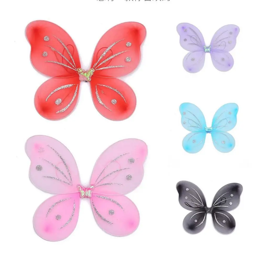 3Pcs/Set Kids Glitter Butterfly Headband Fairy Wings Wand Fancy Dress Girls Photography Outfit Children Color Fairy Tale Props