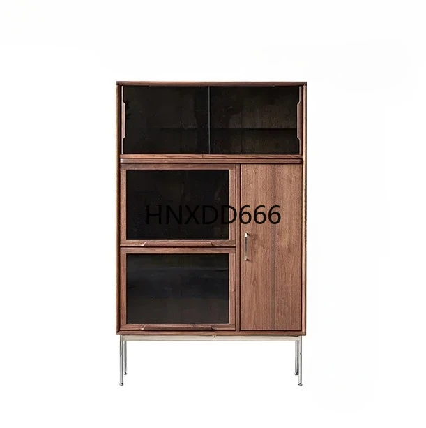 

Solid Wood Wine Cabinet Display Cabinet Made of Glass Small Black Walnut Chest of Drawers Tea Cabinet Wall Home Living Room
