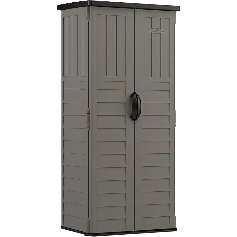 Suncast 22 Cubic Ft. Vertical Resin Outdoor Storage Shed with Lockable Double Doors, Weather-Resistant Multi-Wall Panels, Stoney