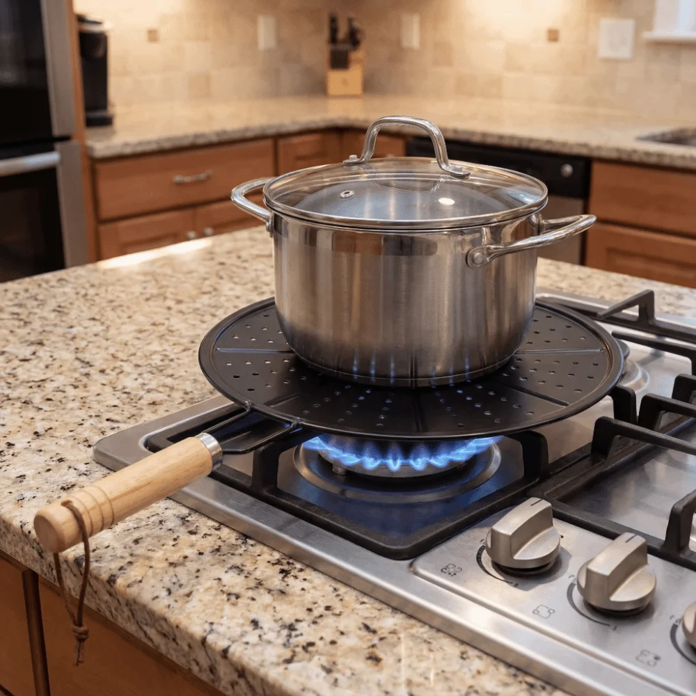 Stainless Steel Heat Diffuser Plate Wooden Handle Anti Slip Induction Adapter Plate Pizza Spatula Pot Holder