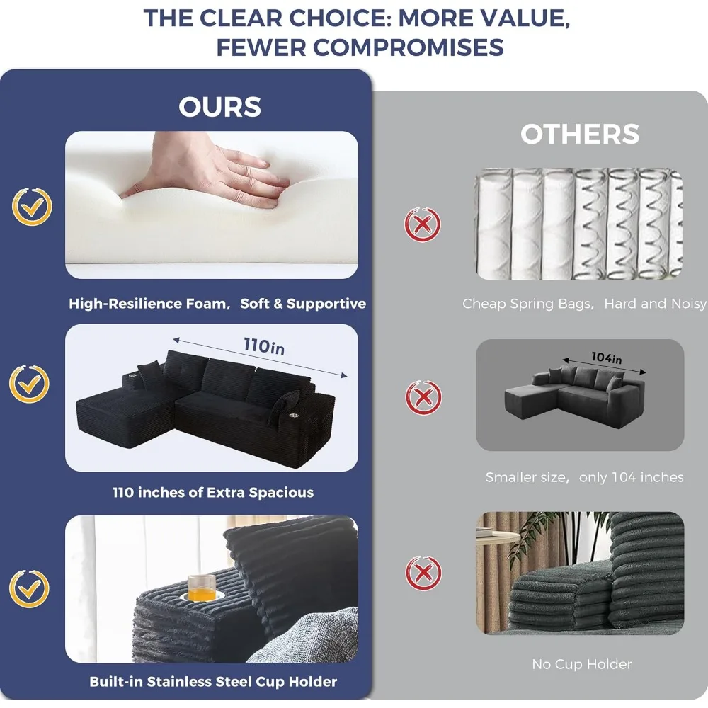 أريكة مقطعية مقاس 110 بوصة مع كرسي على شكل حرف L، أريكة حديثة بدون عظم لغرفة المعيشة، أريكة في صندوق، أريكة كبيرة الحجم للنوم #5