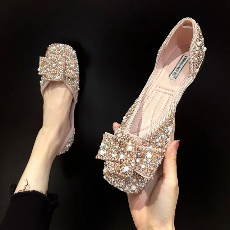 

Shallow-mouthed Single-sole Women's Flat-bottomed New Spring/Summer 2025 Fashion Rhinestone Square Toe Soft-soled Women's Shoes