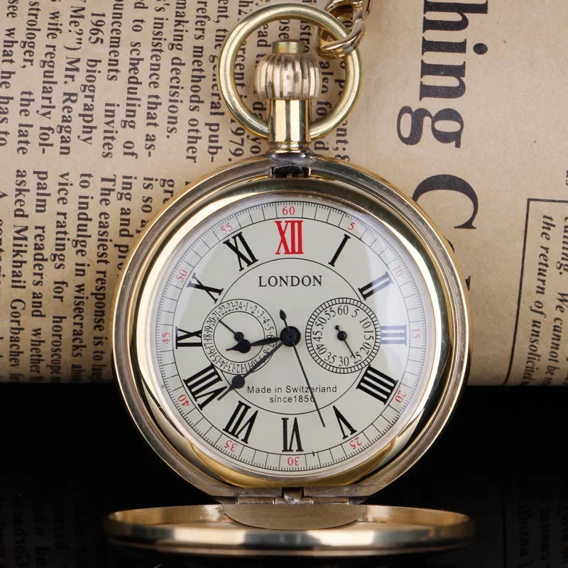 الفاخرة الذهبي خمر اليد الرياح الميكانيكية ساعة الجيب الرقم الروماني الطلب قلادة سلسلة فوب ووتش