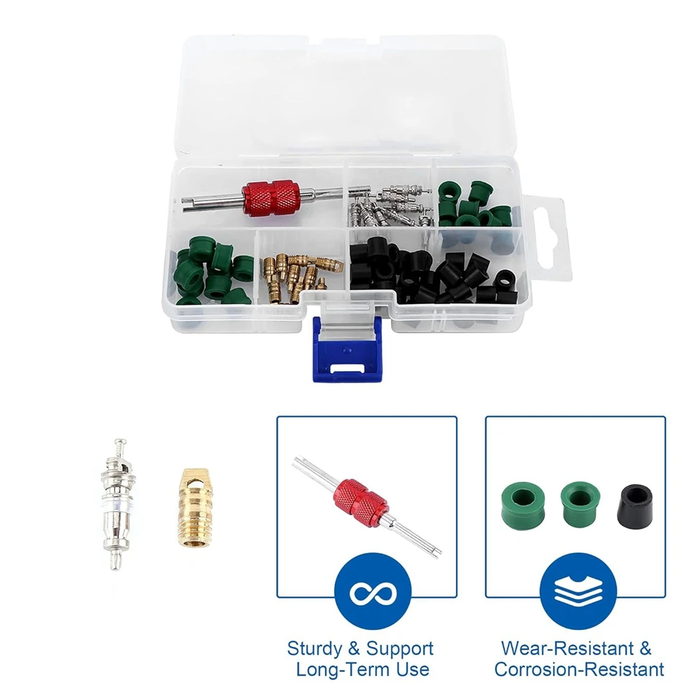 

Комплект для ремонта систем ОВКВ: Прокладки для шлангов ОВКВ (71 шт.), инструменты для ремонта кондиционеров, 10 клапанных сердечников, 50 прокладок для шлангов