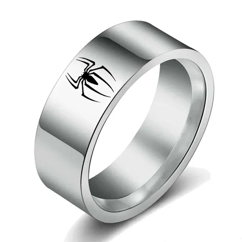 Stainless Steel 8MM Wide Spider Ring for Men Women Finger Rings Gift for Halloween Punk Jewelry