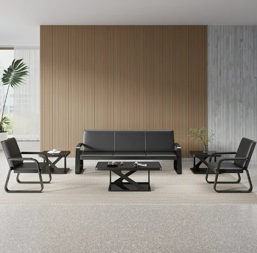 Modern Minimalist Business Office Sofa, Wrought Iron Three Person Sofa, Sofa, Coffee Table Combination