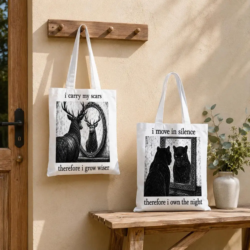 Inner Strength Animal Reflections Storage Bags Tote Bag Reusable Shoulder Shopping Foldable For School Work Travel Daily Use