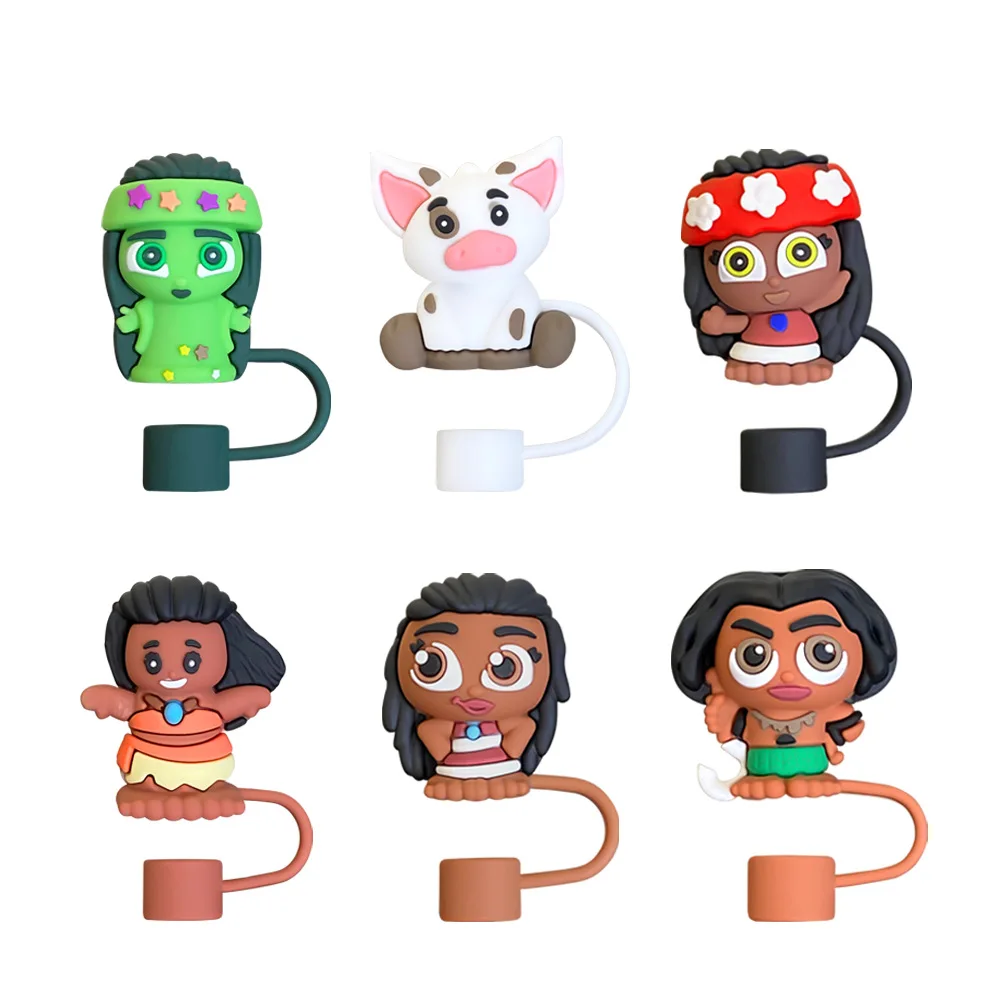 

MINISO 1-6pcs Moana Straw Cover Cap for Stanley Cup Straw Topper 10mm Dust-Proof Reusable Cute Straw Tips Lids Charms Pendant