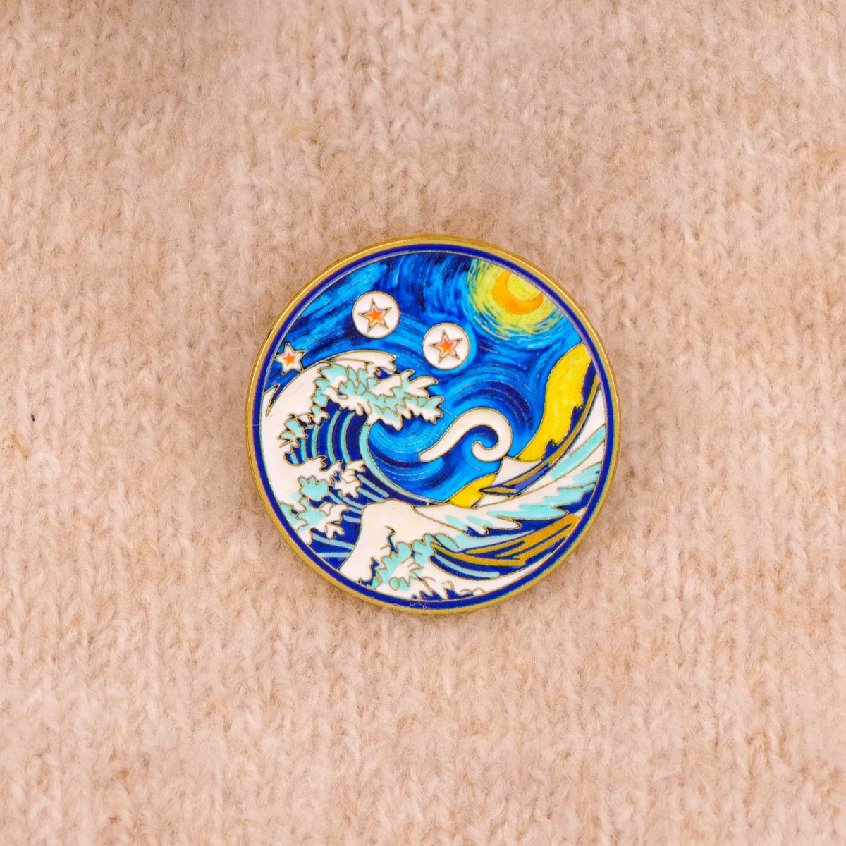 Japanese Wave Oil Painting Enamel Pin Van Gogh Starry Night Lapel Pin Fashion Badge for Bags Denim Hat T-shirt Decoration Gifts