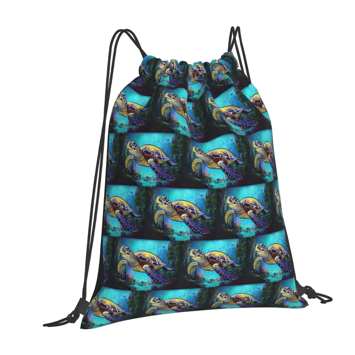 Turtle Under The Ocean Backpacks Fashion Drawstring Bundle Pocket Sports Bag Book Bags for Travel Students