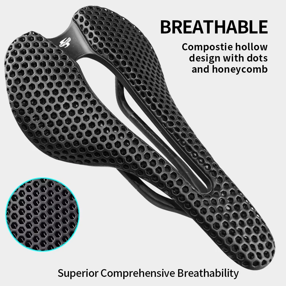

High Quality 3D Print Wide Bike Saddle,Breathable Hollow Bicycle Seat Cushion,Ergonomic Shock Absorption Bike Seat, 2 Type Rails