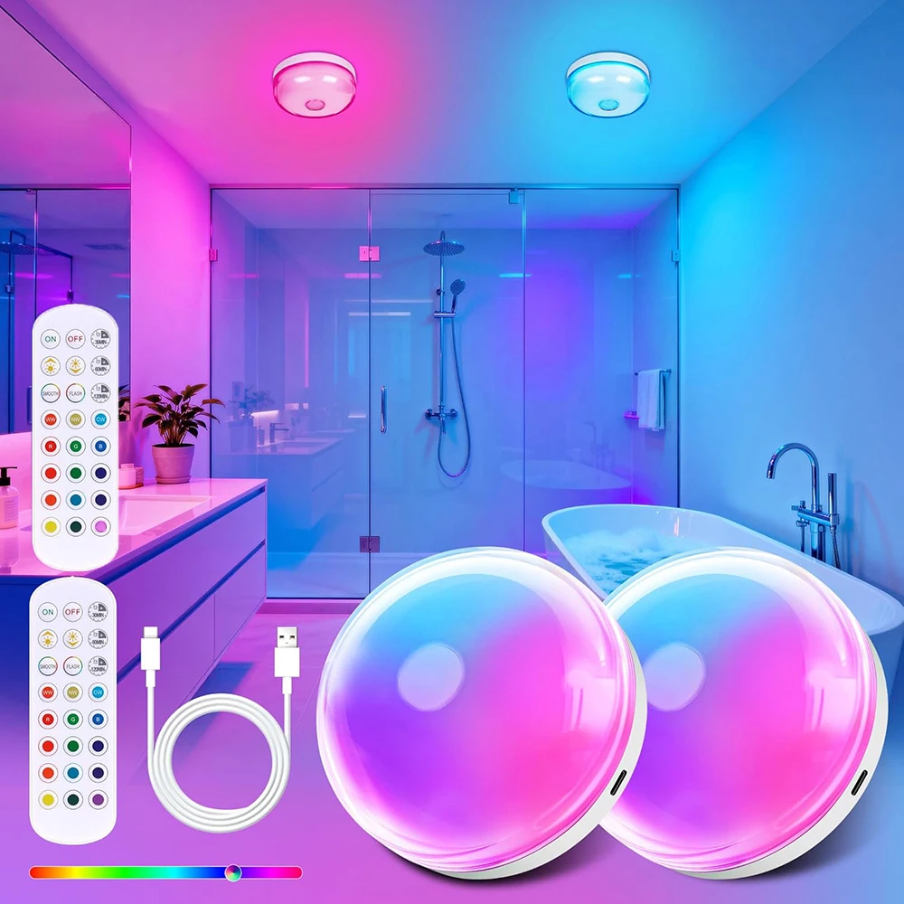 

1/2X Easy Installation Smart Night Lamp, Portable Magnetic USB Charging Dimmable, RGB Vivid Color ‎Wall Light Timer with Remote