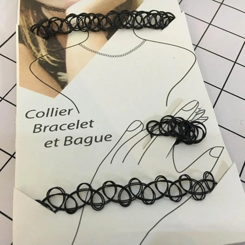 3 Pcs Tattoos Bracelet Ring Necklace Set
