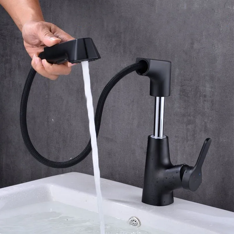 Brass pull faucet wire drawing gun gray toilet bathroom cabinet cold and hot all copper washbasin universal faucet