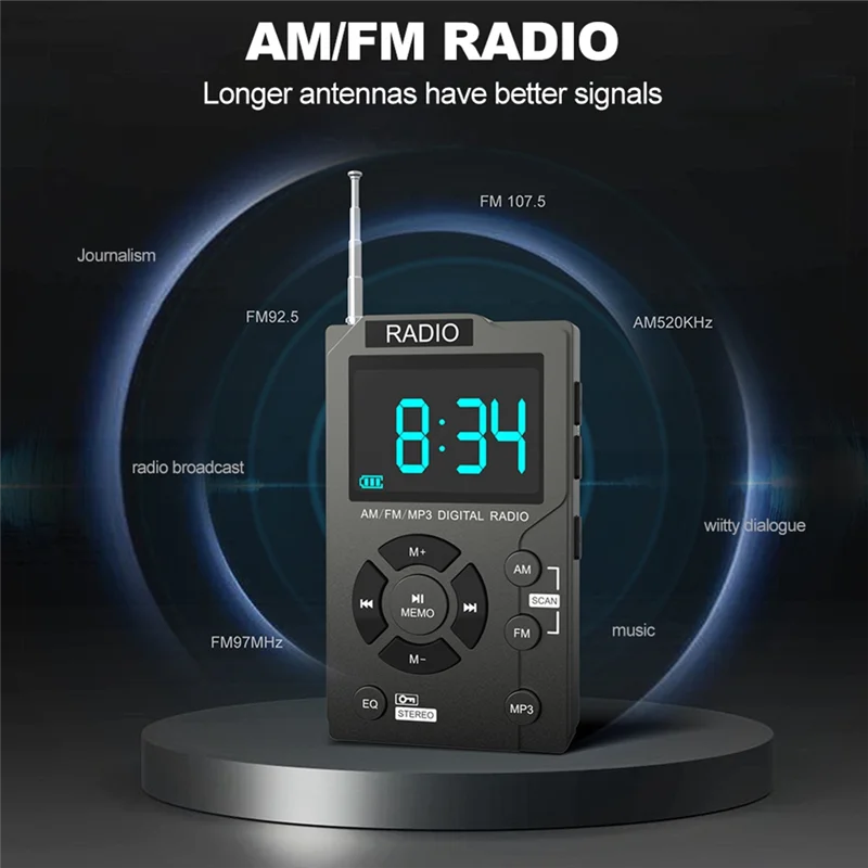 Mini radio portatile tascabile AM FM ricevitore radio digitale canale di ricerca automatica scheda TF lettore musicale MP3