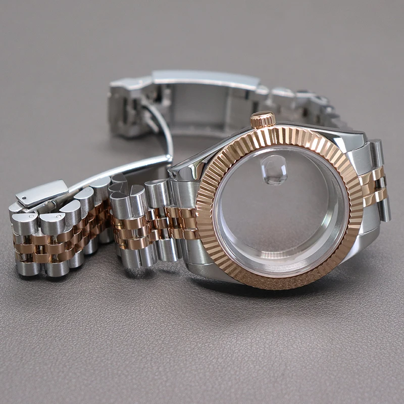 Silber- und Roségoldfarbene 36mm 40mm Luxus-Herrenuhrengehäuse mit Armband für NH34 NH35 NH36 NH38 Miyota 8215 Uhrwerk Zifferblatt Oyster Datejust – Detail 12