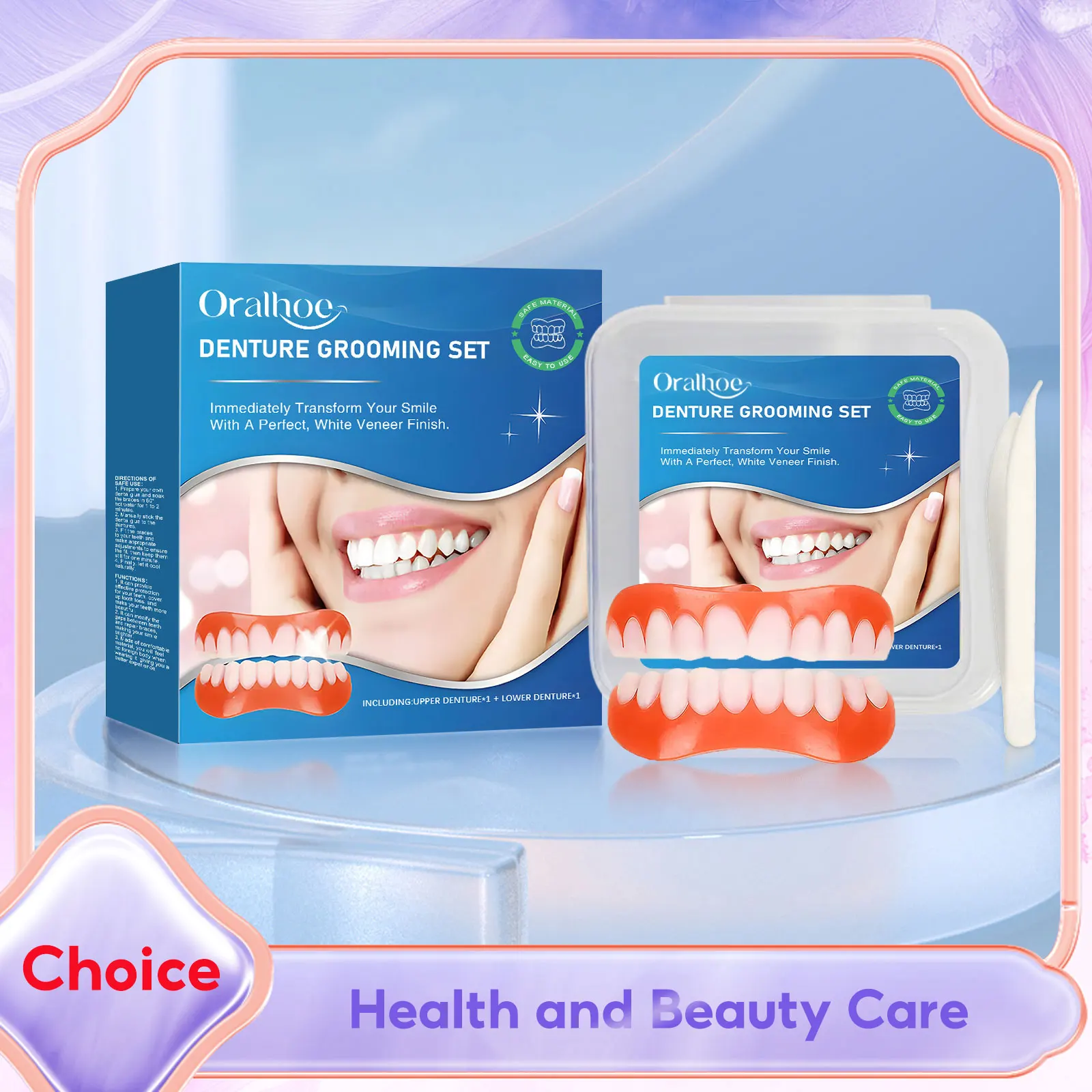 Silicone Denture Set for People with No Teeth Temporary Orthodontic Moldable False Teeth Upper and Lower Teeth Braces Oral Care