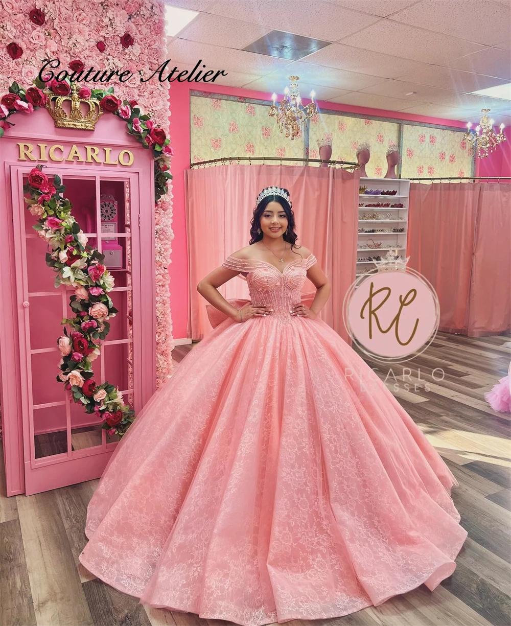 Dream Pink Beaded nappe al largo della spalla abiti Quinceanera abito da ballo dolce sedici abiti da sposa vestidos de 15 qui