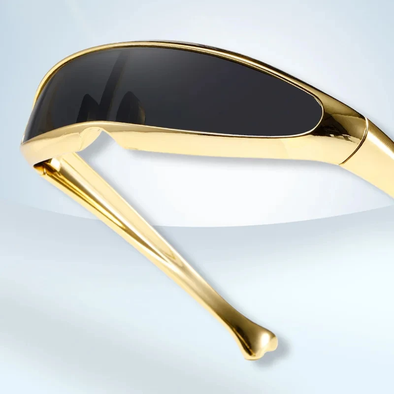 Futuristic One-piece Mirror Personalized Electroplated Sunglasses Women Men 2025 Steampunk Goggles Rave Party Glasses UV400
