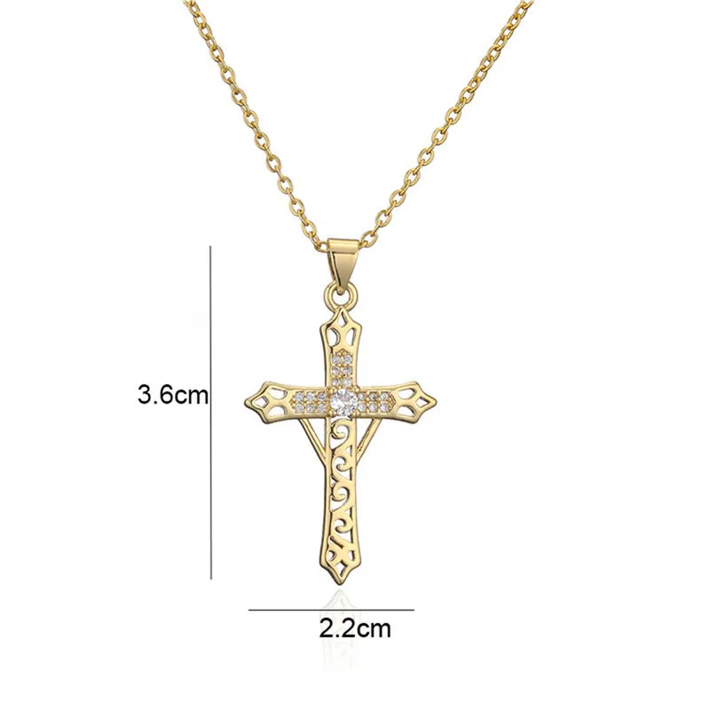 Vintage Punk Cross Zircon Pendant Necklace Women Men Titanium Steel Christian Charm Necklace Girls Hip Hop Friendship Jewelry