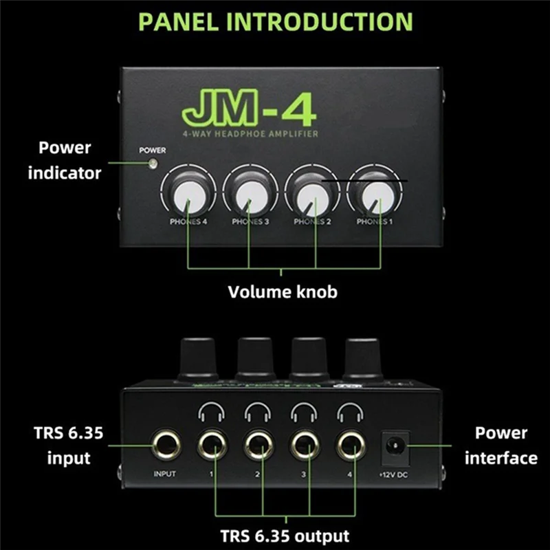 A24U 4-Wege-Kopfhörerverstärker 4 Kanal Real Stereo Hifi Kopfhörer AMP Audio USB Kopfhörerverstärker EU-Stecker