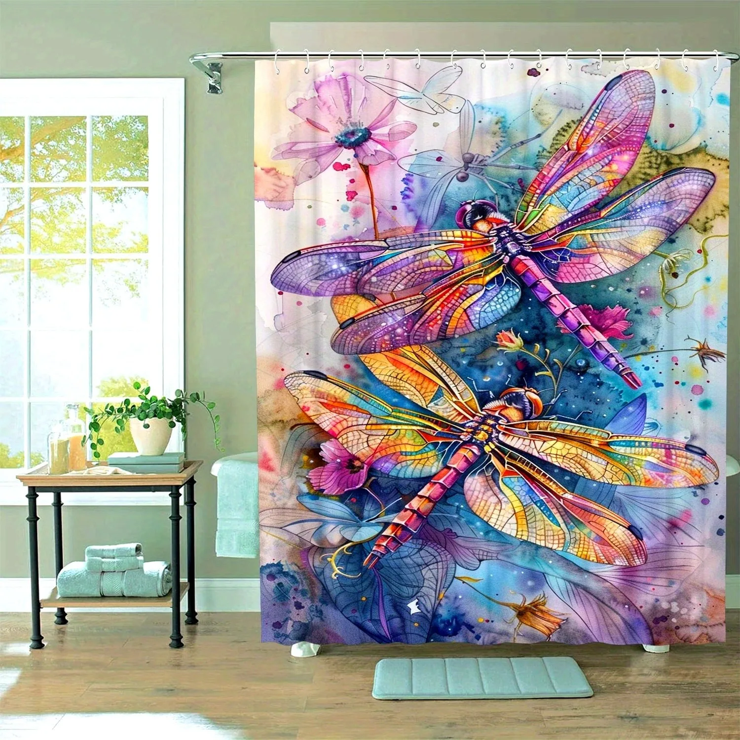 

Ярко цветная занавеска для душа с рисунком стрекозы, моющаяся грязеотталкивающая насадка для душа, водонепроницаемая полиэстеровая занавеска для ванны