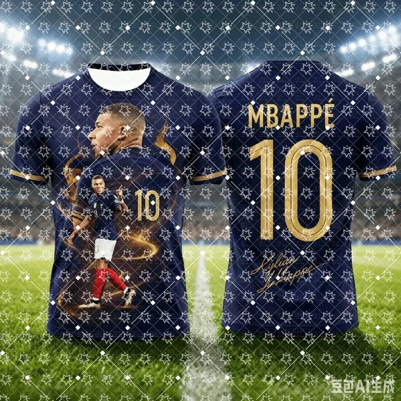 New Summer 3D Printed Children's Football Star Fan Merchandise T-shirt, Loose and Comfortable, Suitable for Daily Wear