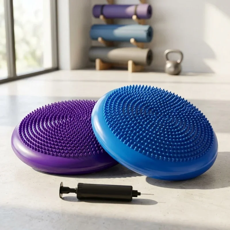 Inflatable Balance Pad Yoga Massage Seat Cushion, Thickened Anti-Burst Wobble Disc, Non-Slip Core Stability Trainer for Fitness